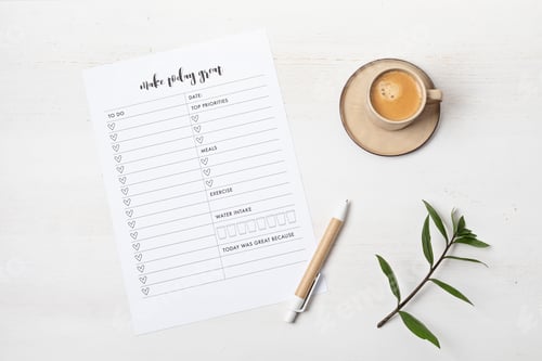 Preview: Desktop with planning template and office accessories