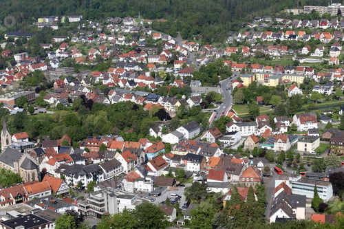 Preview: Aerial view from the Bilstein Tower to Marsberg, located in North Rhine-Westphalia, Germany