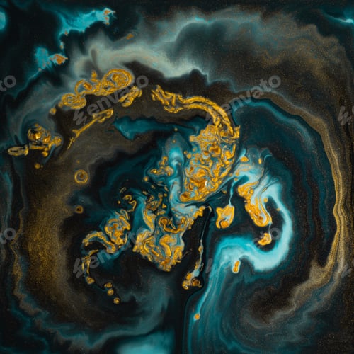 Preview: Abstract paint texture art. Natural luxury. Blue paint with gold glitter powder. Marble background.