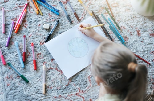Preview: Child girl drawing with colorful pencils