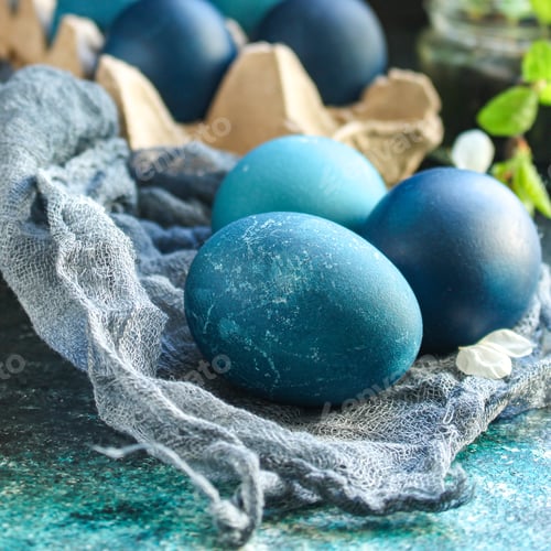 Preview: Easter Eggs Tasty Treat Festive Table Snack Rustic Healthy Meal Top View Copy Space For Text Food