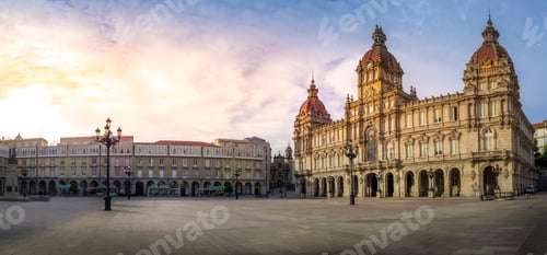 Preview: Panoramic shot of Praza de Maria Pita tourist attraction in Coruna, Spain