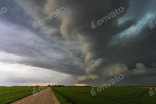 Preview: Dark storm rolling through the fields in Lithuania, dark supercell storm clouds