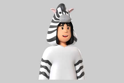 Visualização: Persona de avatar de fantasia de zebra de desenho animado