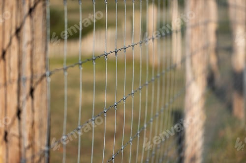 Preview: Wire fence with wood defented area in nature in close up