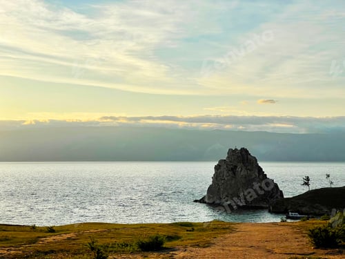 Preview: Rock Shamanka on Olkhon Island at sunset, Lake Baikal, Russia