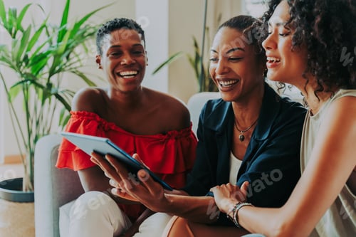 Preview: Three mixed race hispanic and black women bonding at home