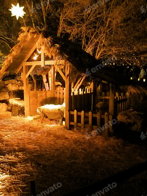 Preview: Silent Night: Image of empty manger from live nativity during the holidays.