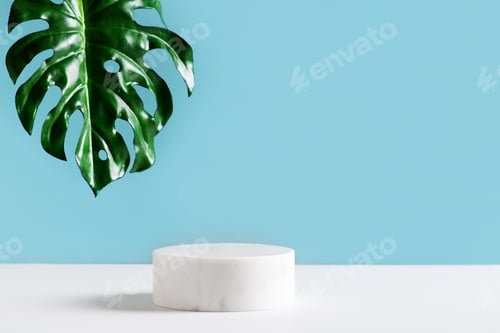 Preview: Blue cosmetic background with white stone empty space