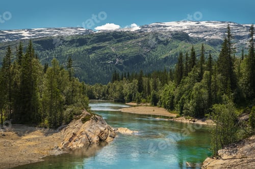 Preview: Scenic Summer Landscape with River and Mountains