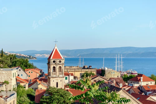 Preview: Cityscape of beautiful old town on coast of Adriatic sea in Omis, Croatia.