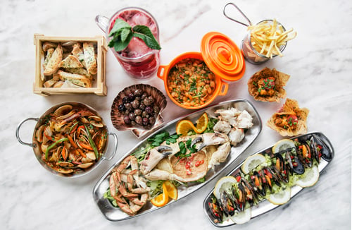 Preview: mixed seafood selection gourmet set meal on table