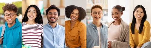 Preview: Group of diverse young adults smiling together in a bright indoor setting