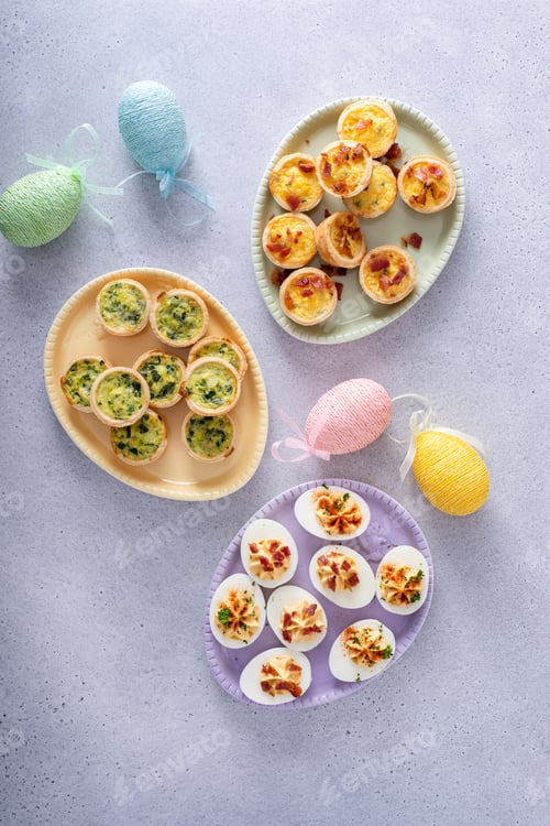 Preview: Easter brunch appetizers deviled eggs and mini quiches