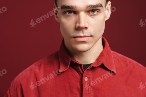 Preview: Man in Red Corduroy Shirt Studio Portrait