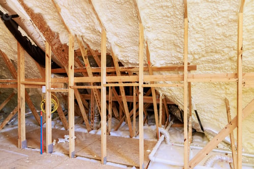 Preview: Wall is spray foam thermal hydro insulation in under construction