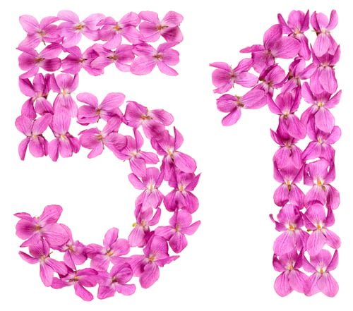 Preview: Arabic numeral 51, fifty one, from flowers of viola, isolated on white background