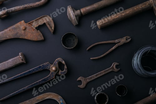 Preview: Fathers day greeting card concept. Flat lay. Copy space.