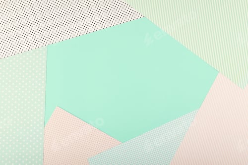 Preview: Mint Blue and pink pastel color paper geometric flat lay background. Trend pastel geometric abstract