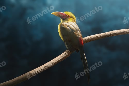 Preview: Saffron Toucanet (Pteroglossus bailloni) on a blue background