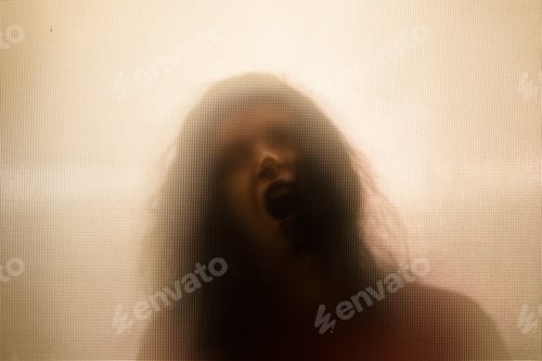 Preview: Shadowy figure behind glass - horror background