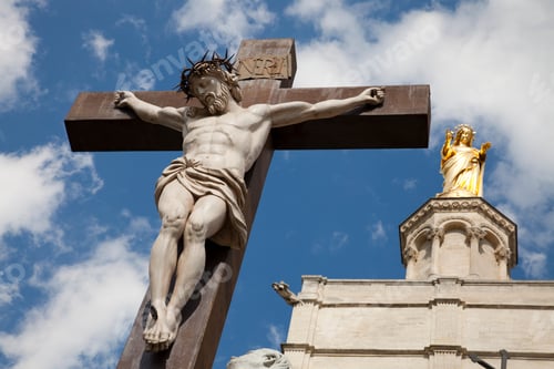 Preview: Crucifixion statue by Palais des Papes, Avignon, Provence-Alpes-Cote d'Azur, France