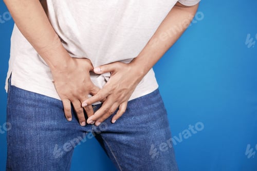 Preview: the concept of prostate and bladder problem, crotch pain of a young person