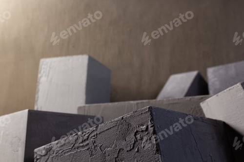 Preview: Concrete cube or construction brick at abstract background texture. Construction concept