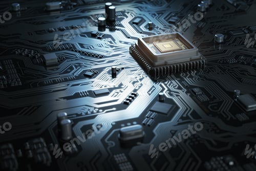 Preview: Computer motherboard with CPU. Circuit board system chip with co