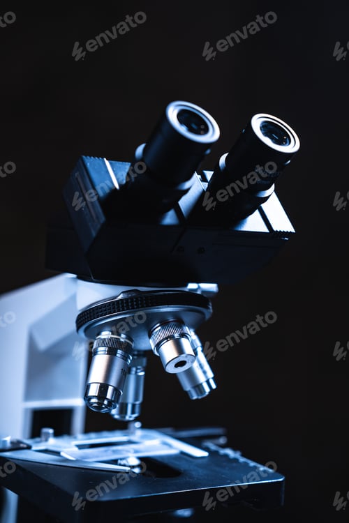 Preview: Scientific microscope lens working with data analysis in the medical laboratory, medicine equipment