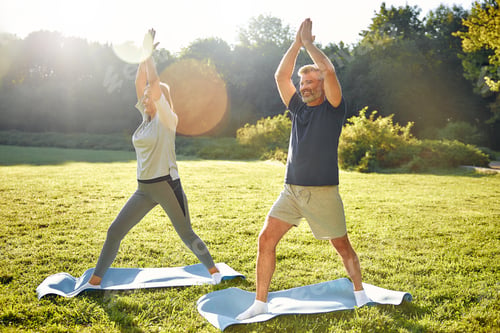 Preview: Couple Practicing Yoga in Nature on Sunny Day