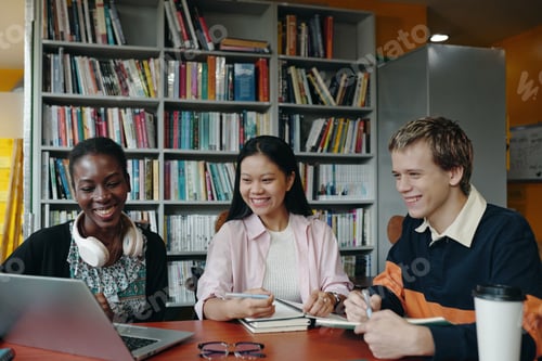 Preview: Students Having Online Conference In The Library