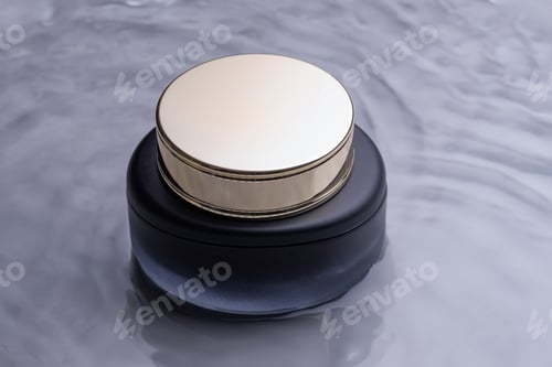 Preview: Jar of luxury face cream in a water. Cosmetic mockup. beauty product and skincare, cosmetic science