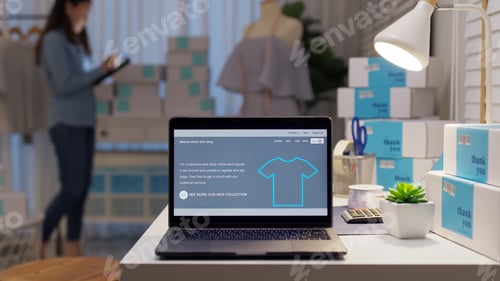 Preview: UX UI smart website notebook screen on desk table home office designer studio