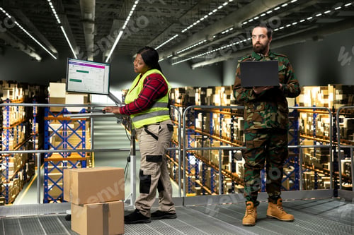 Preview: Military officer overseeing defense logistics in distribution center operations