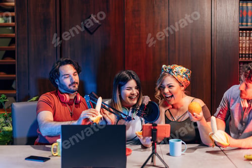 Preview: Group of friends recording a fun podcast