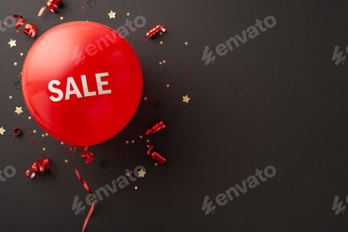 Preview: Black Friday savings: Overhead shot of red "sale" balloon