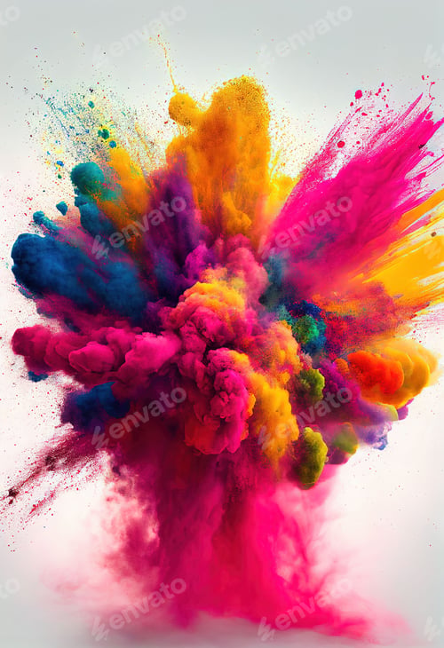 Preview: Colorful powder explosion on a white background