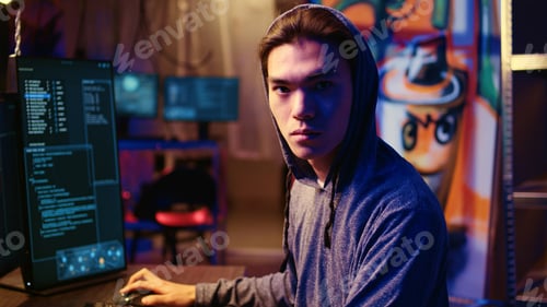 Preview: Portrait of hacker in basement
