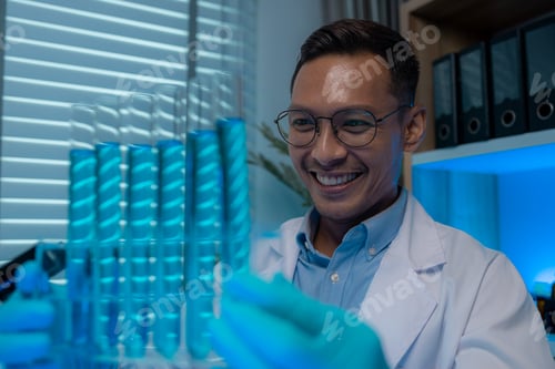 Preview: a scientist works comfortably in a familiar environment in a laboratory, a scientific researcher is