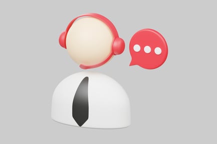 Representante de servicio al cliente con burbuja de diálogo.