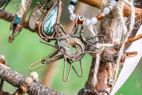 Preview: Handcraft beads from mineral and stones on a market. Handcraft precious item. Jewelry accessories.