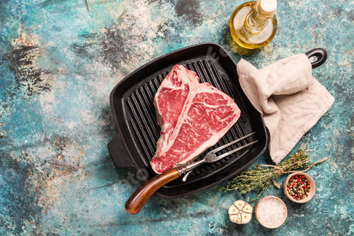 Preview: T-bone Steak on frying grill pan