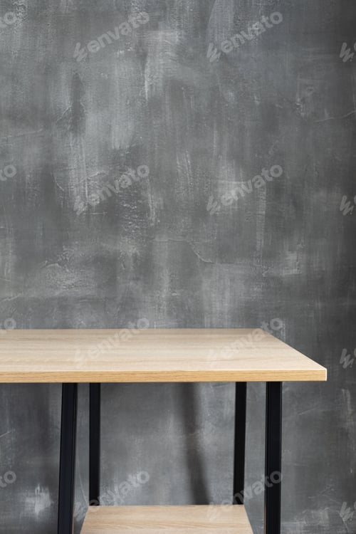 Preview: wooden table near wall background surface