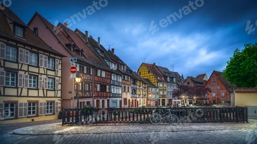 Preview: Colmar, Petite Venise, half-timbered houses and a bicycle. Alsace, France.