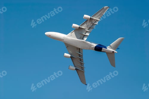 Preview: Passenger jet gracefully banks in a clear blue sky