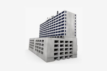 Vista previa: Edificio de varios niveles con antena en la azotea