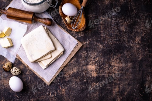 Preview: Raw puff pastry dough with baking ingredient