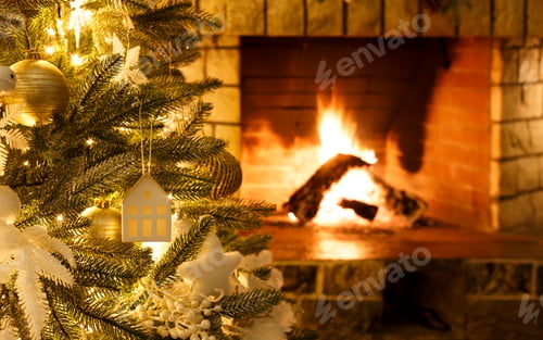 Preview: Christmas Tree and Fireplace Create Cozy Holiday Scene