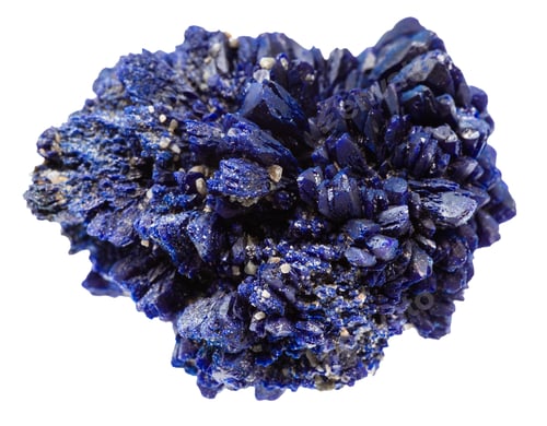 Preview: druse of rough azurite crystals isolated on white